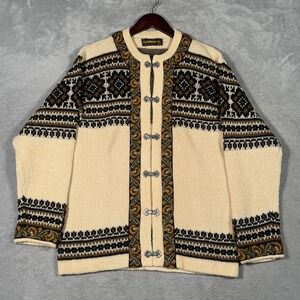 Nordstrikk Sweater Womens M White Wool Nordic Fair Isle Ski Cardigan Norway*